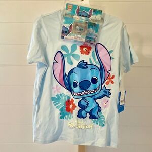 Disney Lilo Stitch Girls Light Blue Graphic T Shirt Funko Pop Pocket Tee Bundle